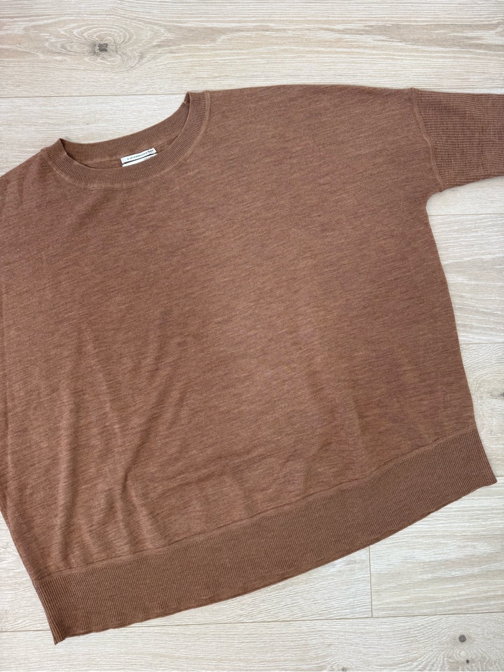 Anthropologie Boat-Neck Merino Wool Brown Pullover Drop Shoulder Sweater